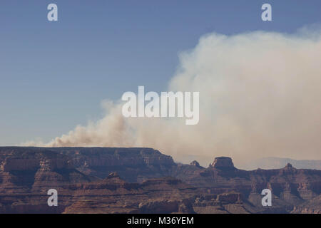wildfire and smoke in the Grand Canyon in northern Arizona Stock Photo