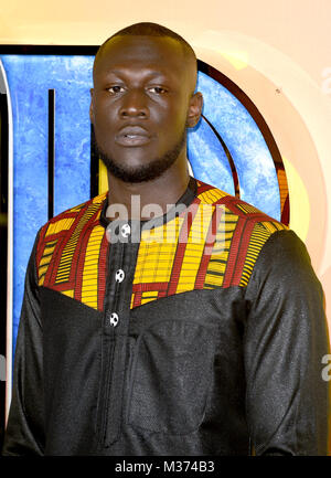 Photo Must Be Credited ©Alpha Press 079965 08/02/2018 Stormzy at the Black Panther European Premiere held at the Eventim Apollo in Hammersmith, London Stock Photo