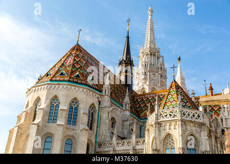 Matthias Church, Roman Catholic church located in Budapest Hungary in front of the Fishermans Bastion at the heart of Buda castle district. Stock Photo