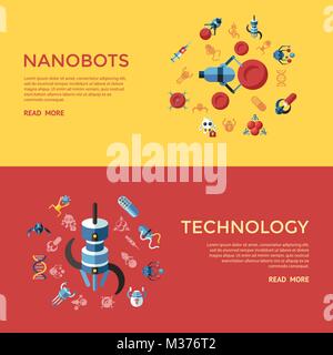Digital smart medical nano robots concept objects color simple flat icon set collection, isolated healthcare, dna pills and implants infographics Stock Vector