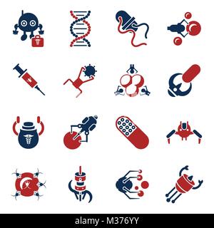 Digital smart medical nano robots concept objects color simple flat icon set collection, isolated healthcare, dna pills and implants Stock Vector