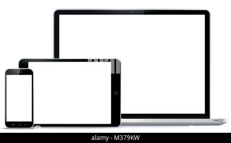 Notebook, Tablet PC, Mobile Phone Vector illustration. Stock Vector