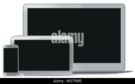 Notebook, Tablet PC, Mobile Phone Vector illustration. Stock Vector