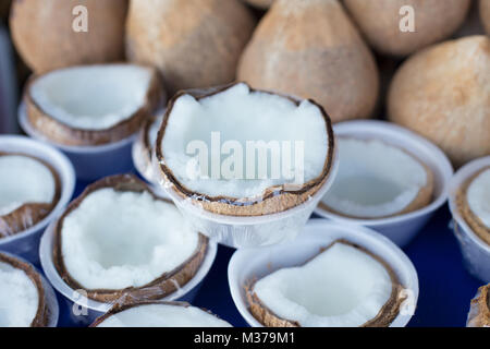 raw thick coconut meat good healthy food high nutrition and benefits fruit Stock Photo