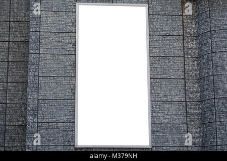 mock up blank billboard advertising public information board on old grey brick wall Stock Photo