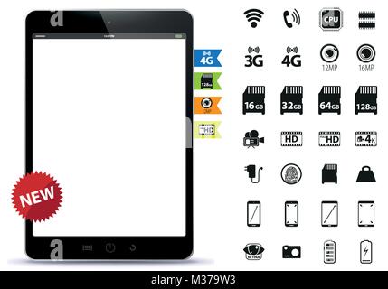 Tablet PC and Icons Set Vector Illustration Stock Vector
