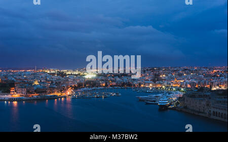 Malta. Panoramic view of Marsamxett Harbour from the city walls of Valletta in the morning Stock Photo