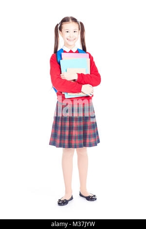 Teenager school girl with books isolated studio background Stock Photo ...