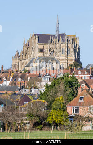 Arundel Cathedral, a Roman Catholic cathedral with the architecture style of Gothic Revival in Arundel, West Sussex, England, UK. Portrait. Stock Photo