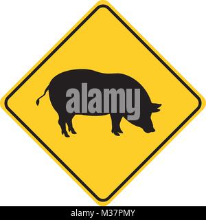 pig silhouette animal traffic sign yellow  vector illustration Stock Vector