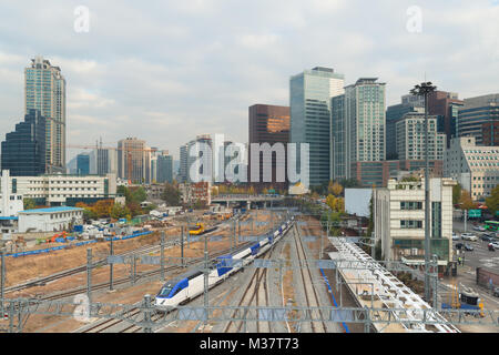 Seoul High speed KTX train traffic in Seoul City,South Korea.