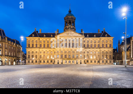 The Royal Palace in Dam square at Amsterdam, Netherlands. Dam square is famous place in Amsterdam. Stock Photo