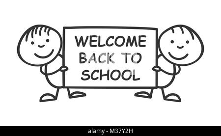 Back to school placard in hands icon. Vector illustration on white background. Business concept hand drawn welcome school pictogram. Stock Vector