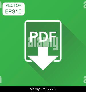 Pdf format download icon. Business concept pdf pictogram. Vector illustration on green background with long shadow. Stock Vector