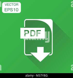 Pdf format download icon. Business concept pdf pictogram. Vector illustration on green background with long shadow. Stock Vector