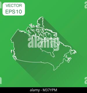 Canada linear map icon. Business cartography concept outline Canada pictogram. Vector illustration on green background with long shadow. Stock Vector