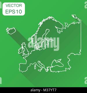 Europe linear map icon. Business cartography concept outline Europe pictogram. Vector illustration on green background with long shadow. Stock Vector