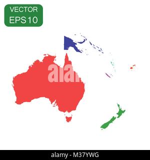 Political Map of Oceania and Australia icon. Business cartography concept Autralia pictogram. Vector illustration on white background. Stock Vector