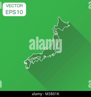 Japan map icon. Business cartography concept outline Japan pictogram. Vector illustration on green background with long shadow. Stock Vector