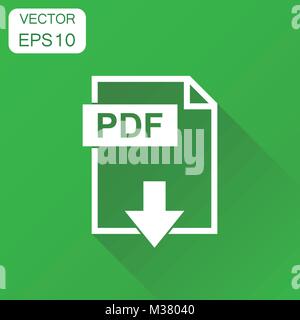 PDF icon. Business concept pdf format pictogram. Vector illustration on green background with long shadow. Stock Vector
