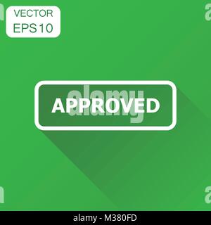 Approved seal stamp icon. Business concept approved pictogram. Vector illustration on green background with long shadow. Stock Vector