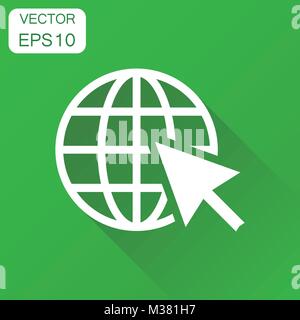 Go to web icon. Business concept network internet search pictogram. Vector illustration on green background with long shadow. Stock Vector