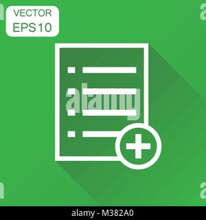 Add list document icon. Business concept document note pictogram. Vector illustration on green background with long shadow. Stock Vector