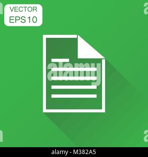 Document icon. Business concept document note pictogram. Vector illustration on green background with long shadow. Stock Vector