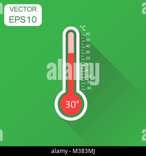 Thermometer icon. Business concept goal pictogram. Vector illustration on green background with long shadow. Stock Vector