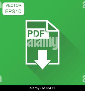 PDF format download icon. Business concept pdf pictogram. Vector illustration on green background with long shadow. Stock Vector