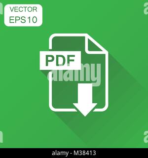 PDF format download icon. Business concept pdf pictogram. Vector illustration on green background with long shadow. Stock Vector