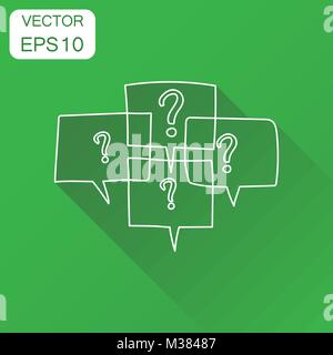 Question marks in thought bubbles icon. Business concept question pictogram. Vector illustration on green background with long shadow. Stock Vector