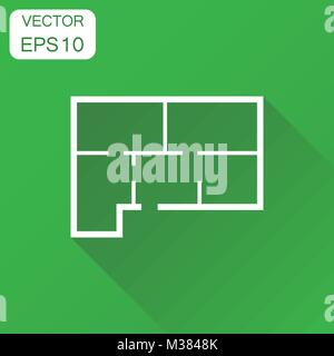 House plan icon. Business concept room plan pictogram. Vector illustration on green background with long shadow. Stock Vector
