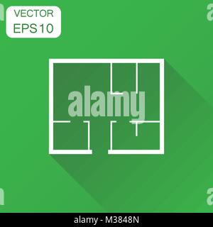 House plan icon. Business concept room plan pictogram. Vector illustration on green background with long shadow. Stock Vector