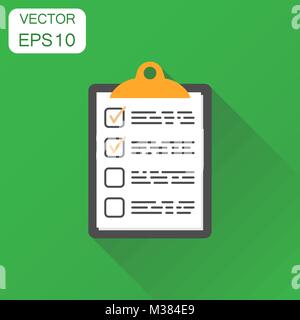 To do list icon. Business concept checklist, task list pictogram. Vector illustration on green background with long shadow. Stock Vector