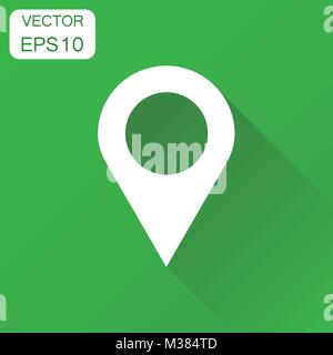 Pin gps icon. Business concept location map pictogram. Vector illustration on green background with long shadow. Stock Vector