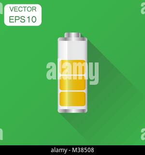 Battery charge level indicator icon. Business concept battery pictogram. Vector illustration on green background with long shadow. Stock Vector