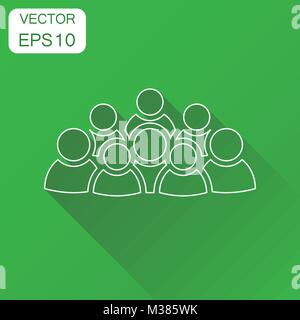 Group of people icon. Business concept persons in line style pictogram. Vector illustration on green background with long shadow. Stock Vector