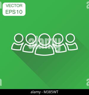 Group of people icon. Business concept persons in line style pictogram. Vector illustration on green background with long shadow. Stock Vector
