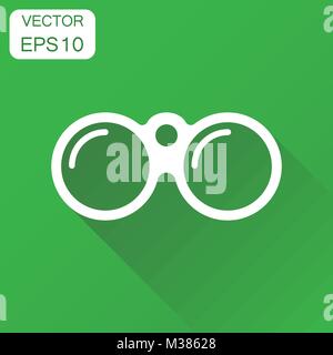 Binocular icon. Business concept binoculars explore pictogram. Vector illustration on green background with long shadow. Stock Vector