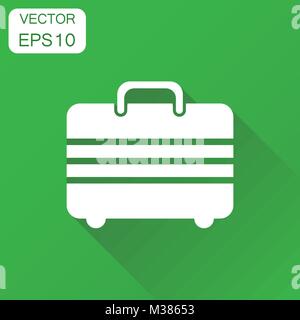 Suitcase icon. Business concept luggage pictogram. Vector illustration on green background with long shadow. Stock Vector