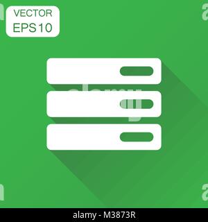 Database, server icon. Business concept storage pictogram. Vector illustration on green background with long shadow. Stock Vector