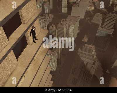 Man on the ledge of a skyscraper Stock Photo