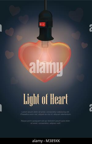 Lighting from the heart shape lamp. On a dark blue background Stock Vector