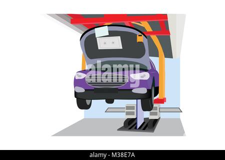 Illustration of assembly belt production in automobile industry, vector of series production of cars/ assembly-line work in car industry/ workplace Stock Vector