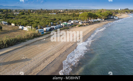 Campsite on the beach in Southern Spain. Stock Photo