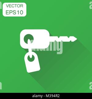 Key icon. Business concept key pictogram. Vector illustration on green background with long shadow. Stock Vector