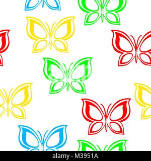 Flying multicolored butterflies isolated by white background. Seamless vector texture for various design projects. Stock Vector