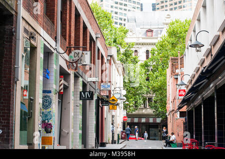 View of Crossley Street, which runs between Little Bourke Street and Bourke Street at the eastern end of the city, Melbourne, Australia Stock Photo