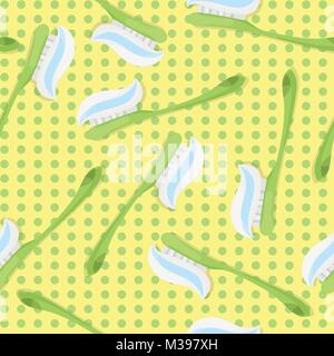 Toothbrush with toothpaste pattern repeat seamless in green color for any design. Vector illustration Stock Vector